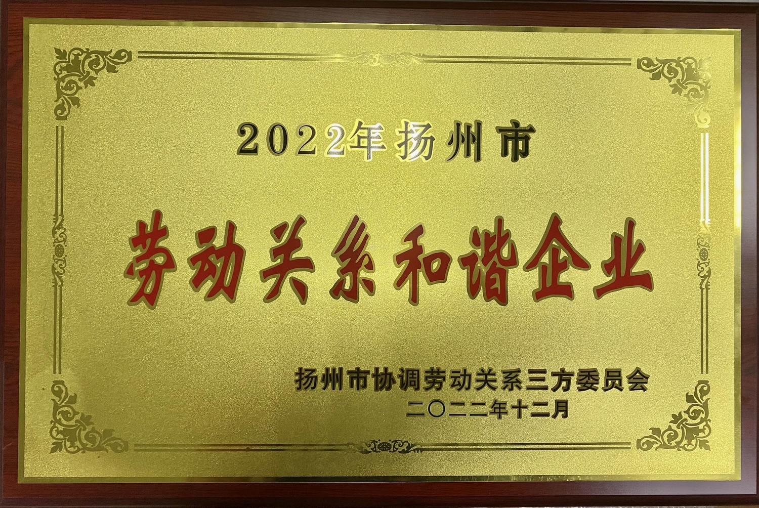 喜訊！江蘇帝一集團榮獲“2022年揚州市勞動關(guān)系和諧企業(yè)”稱號(圖2)